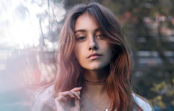 Girl, photo, blue eyes, model, brunette, piercing, necklace, portrait