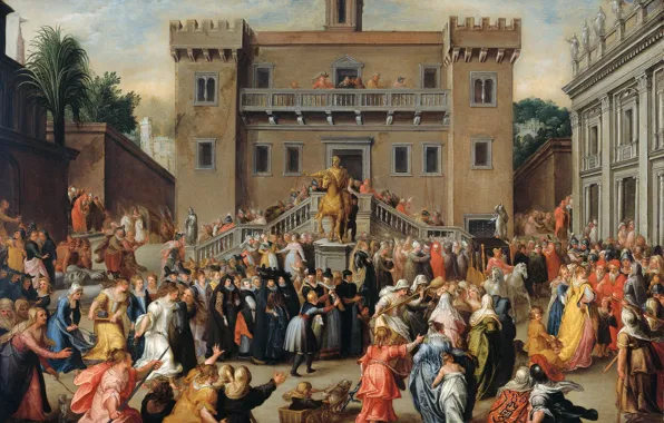 Picture picture, history, mythology, The procession of Angry Women in Rome, Pieter Isaacsz