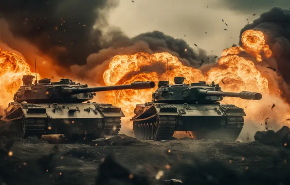 Fire, The explosion, Tanks, Digital art, AI art, The Art of Artificial Intelligence, Neural network, …