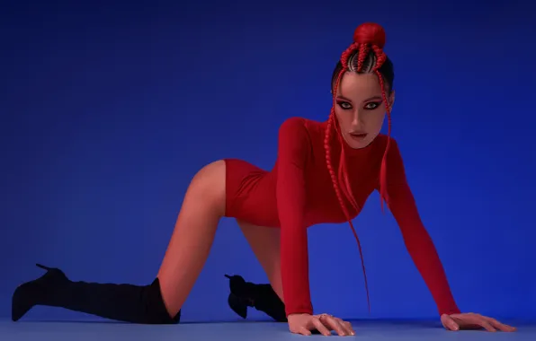 Look, girl, pose, model, boots, hands, makeup, figure