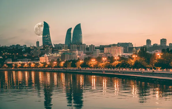 Beautiful, background, architecture, ancient, baku, azerbaijan