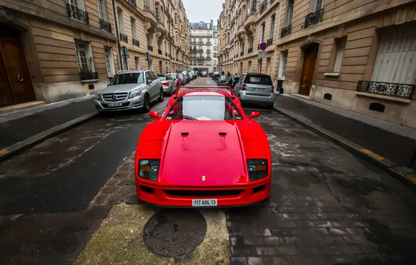 Picture machine, the city, Ferrari, Red, F40, the front, Supercar
