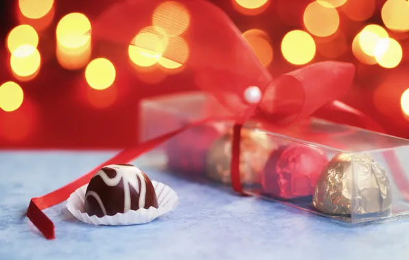Picture lights, gift, candy, tape, sweet, bokeh, box