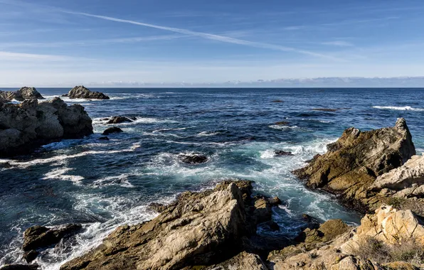 Picture sea, stones, horizon, California, Carmel-by-the-Sea