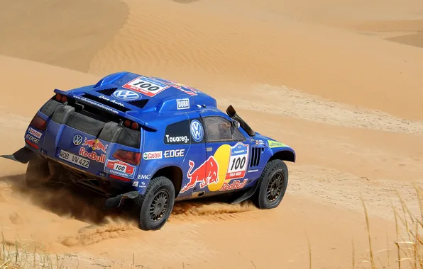 Sand, Blue, Volkswagen, Desert, Red Bull, Touareg, Rally, Dakar