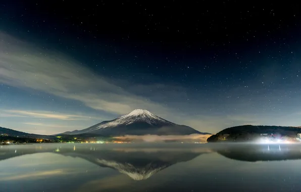 The sky, mountain, the volcano, Japan, Fuji, night star