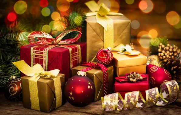 Balls, balls, New Year, Christmas, gifts, balls, box, merry christmas