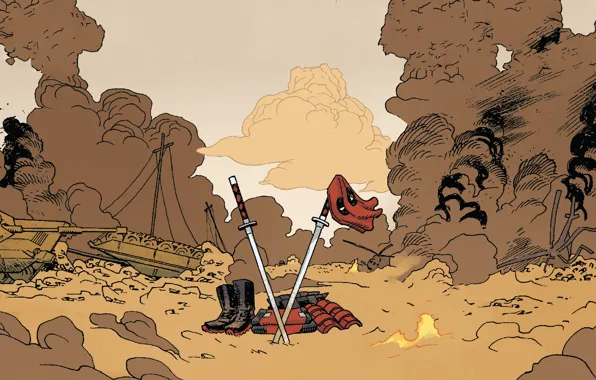 Red, Deadpool, Deadpool, katana, comics, MARVEL, Wade Wilson