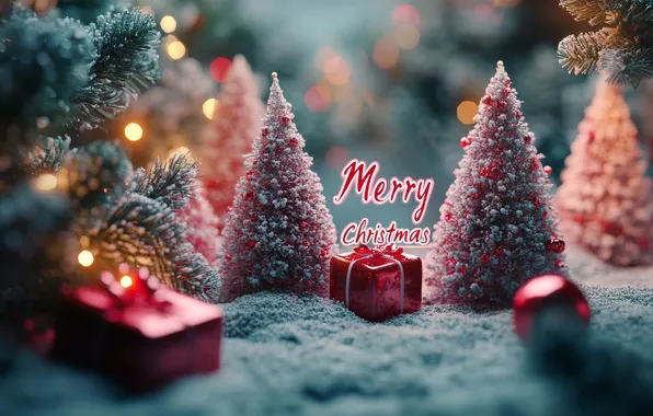 Winter, frost, balls, snow, branches, lights, toys, Christmas