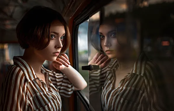 Picture reflection, window, Russia, the beauty, Olya, George Chernyadev, Olga Pushkina