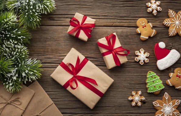 Picture gift, happy new year, tape, cookies, gift, Happy Christmas, New Year, Christmas
