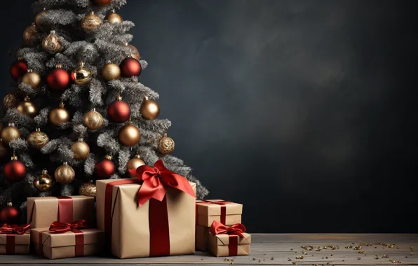 Balls, lights, box, gift, Shine, Christmas, gifts, New year