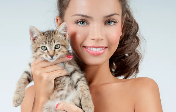 Girl, smile, background, makeup, brunette, hairstyle, kitty, cute