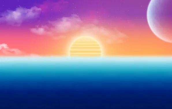 Sunset, The sun, Music, Planet, Space, Synthpop, Synth, Retrowave