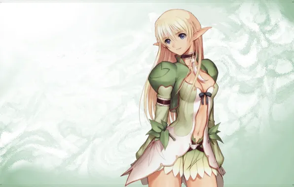 Picture girl, cleavage, breast, anime, blue eyes, elf, chest, Tony Taka