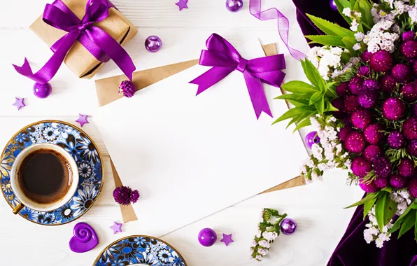Flowers, gift, coffee, tape, the envelope, Timolina