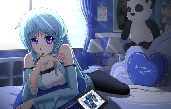 Picture look, girl, pose, figure, surprise, bed, vocaloid, hatsune miku
