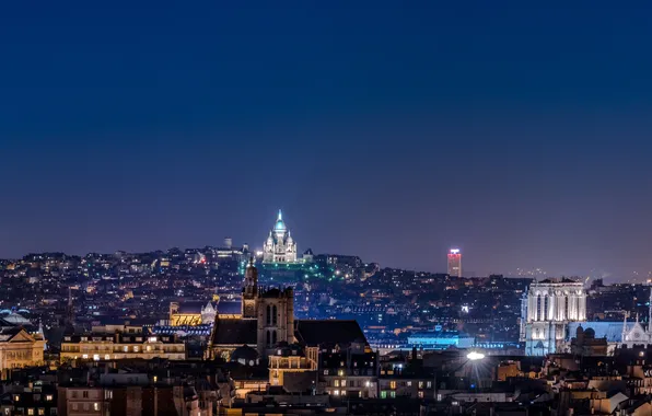 Picture night, the city, lights, France, Paris, home, panorama