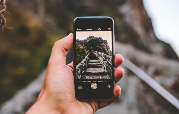 Picture landscape, rocks, photo, iPhone, hand, stairs