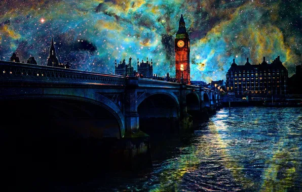 The sky, bridge, river, tower, London