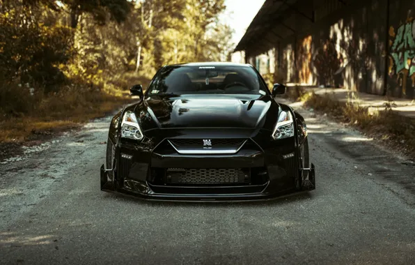 GTR, Nissan, Black, R35, Road, Forest