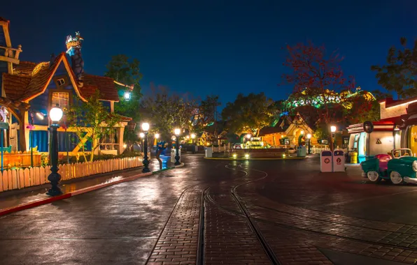 Night, lights, Park, street, home, lights, CA, USA