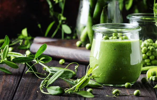 Stems, Board, glass, peas, Bank, puree, smoothies, green peas