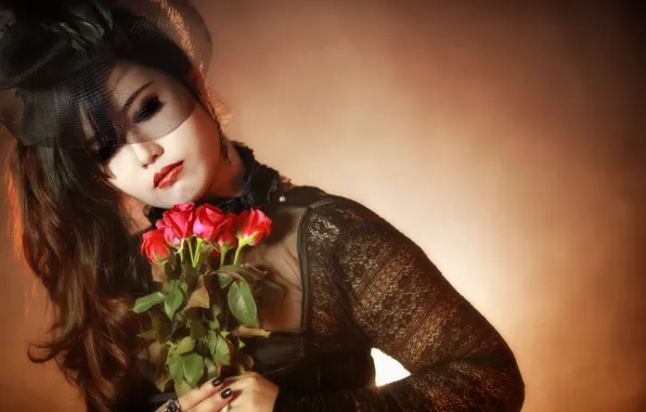 Picture girl, roses, veil