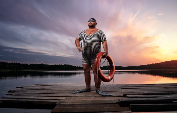 Sunset, people, lifeguard