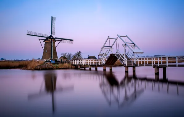 Museum, Netherlands, the bridge, windmill, Kinderdijk