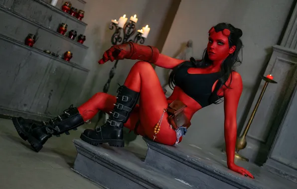 Girl, sexy, shorts, legs, comics, butt, boots, red girl