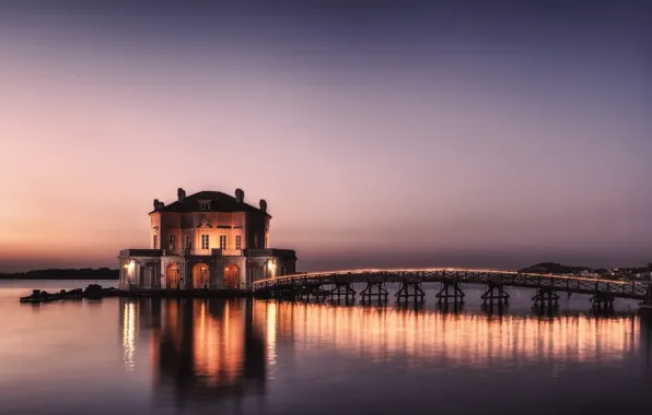 Picture lights, sky, Italy, Campania, bridge, sunset, lake, Naples