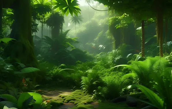 Picture greens, tropics, thickets, moss, jungle