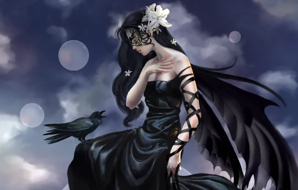 Picture girl, fantasy, fairy, Raven