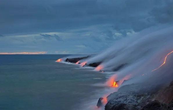 Sea, the eruption, Hawaii, lava, USA