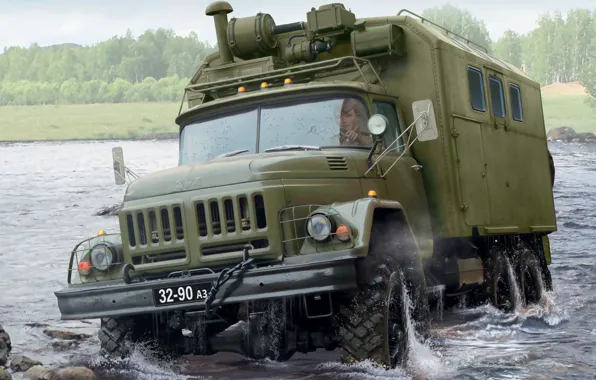 USSR, terrain, ZIL-131, crank, Russian truck, command post vehicle