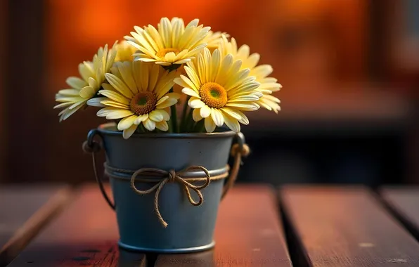 Chamomile, bucket, AI art