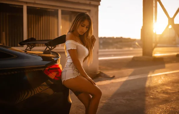 Girl, shorts, figure, blonde, shorts, legs, long hair, waist