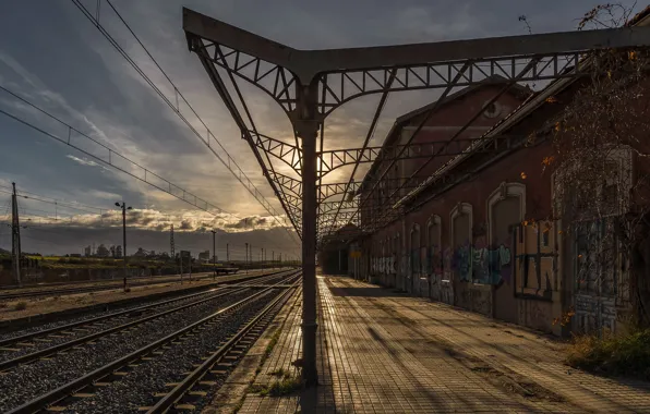 The sky, station, railroad