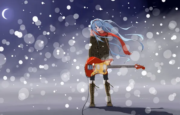 Picture winter, girl, snow, guitar, a month, art, couples, vocaloid