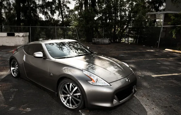 Picture grey, silver, nissan, yard, drives, 370z