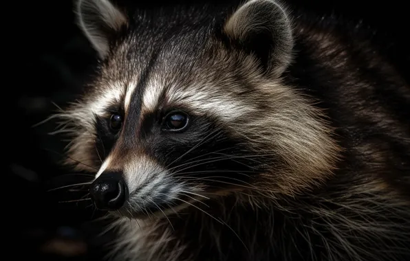 Look, face, portrait, raccoon, digital art, AI art, neural network, the art of artificial intelligence