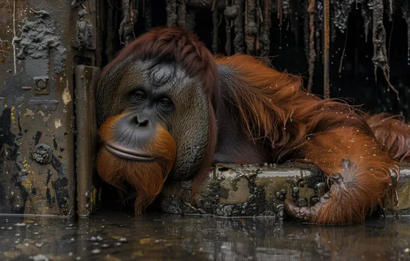 Picture face, water, monkey, orangutan, neural network