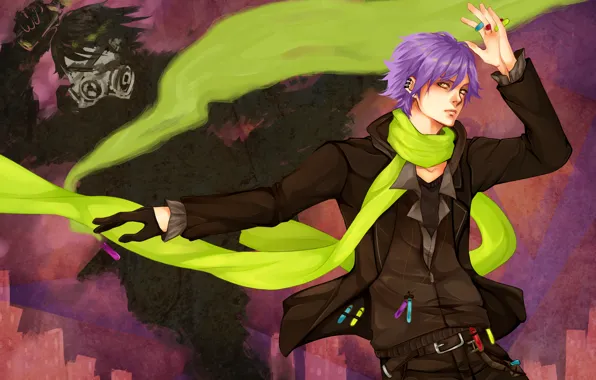 Bubbles, color, scarf, gas mask, Guy