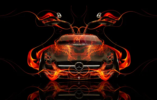 Picture Mercedes-Benz, Auto, Black, Fire, Machine, Mercedes, Wallpaper, Background