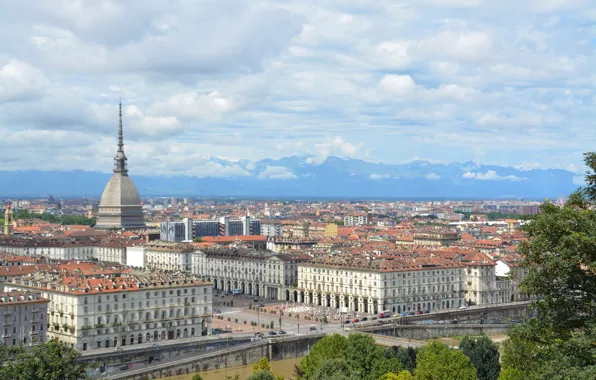 The sky, bridge, river, home, Italy, panorama, quarter, Turin