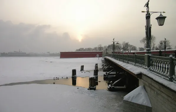 Winter, snow, bridge, Peter, Saint Petersburg