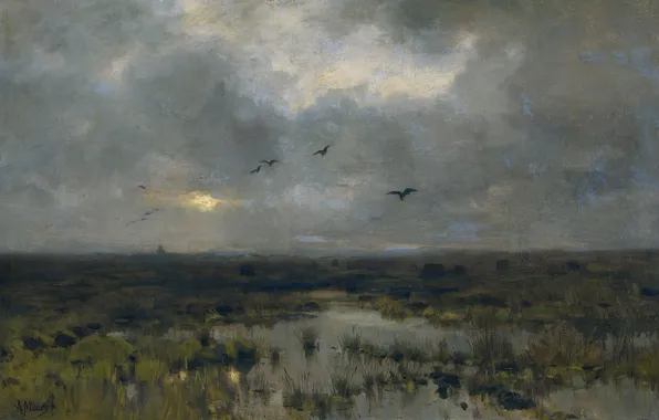 Landscape, oil, picture, Swamp, canvas, Anton Mauve