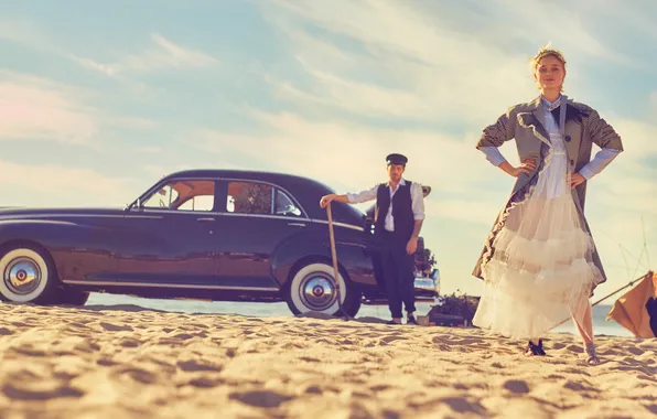 Sand, sea, beach, the sun, pose, model, dress, actress