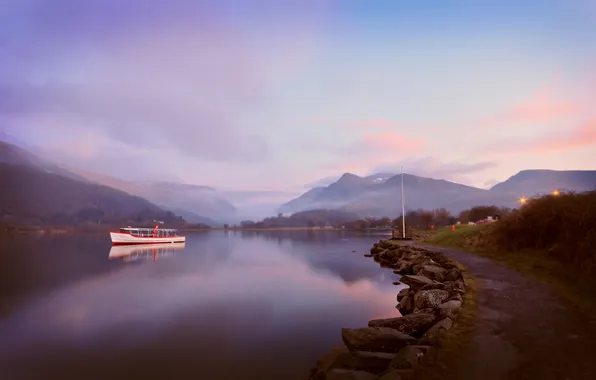 Picture sea, water, mountains, surface, the ocean, shore, coast, boat